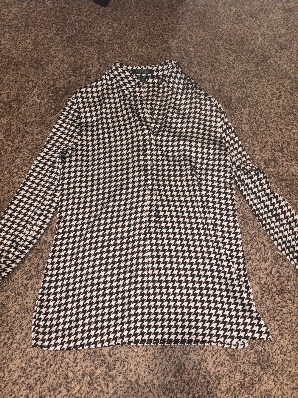 Ralph Lauren Satin Black & White Houndstooth Button-Down Blouse